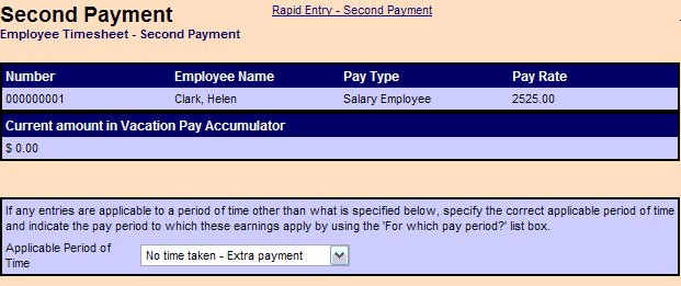 Second Payment - top of screen.